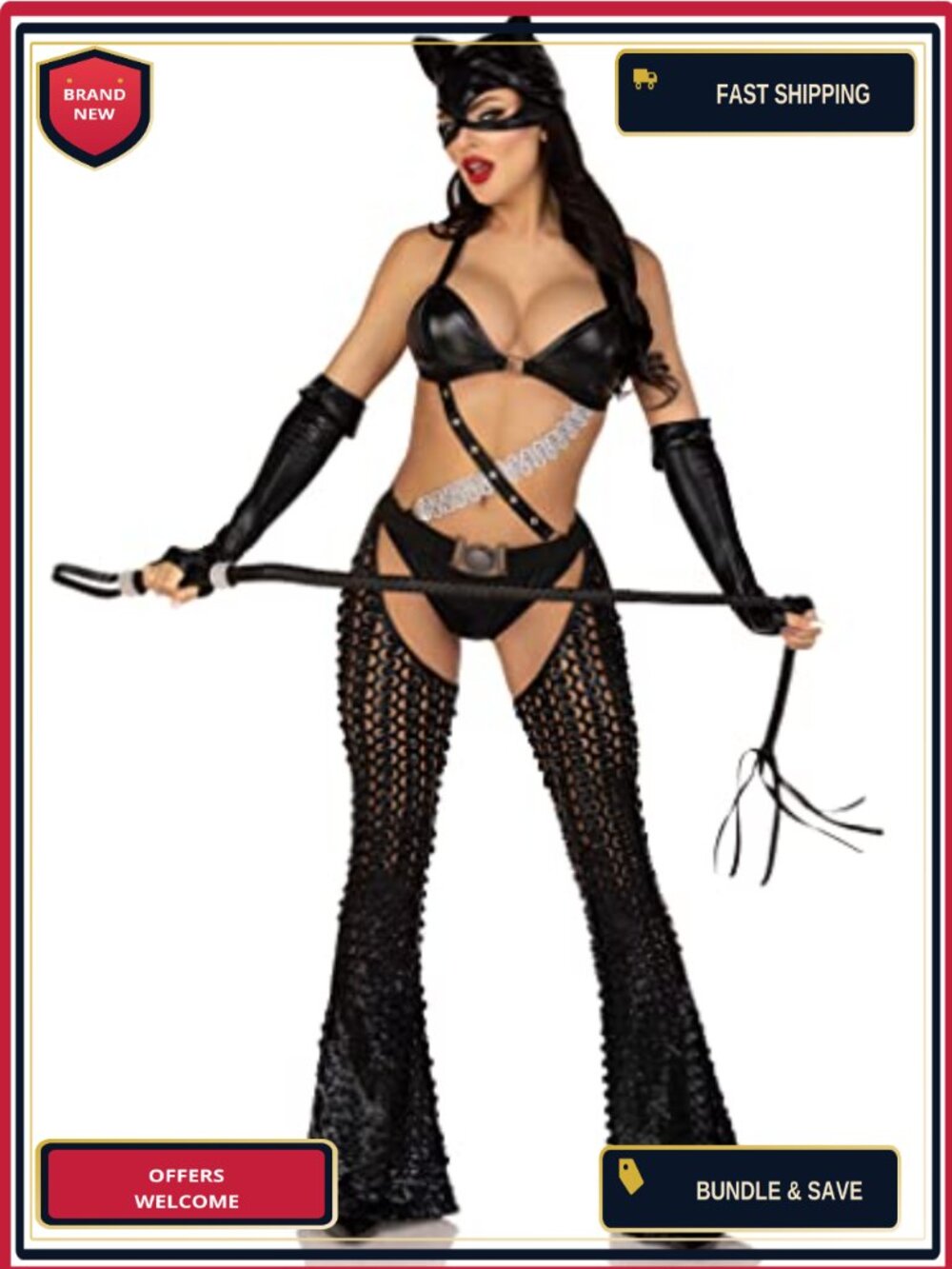 Leg Avenue 3 Pc Mistress Kitty Halloween Costume Catsuit